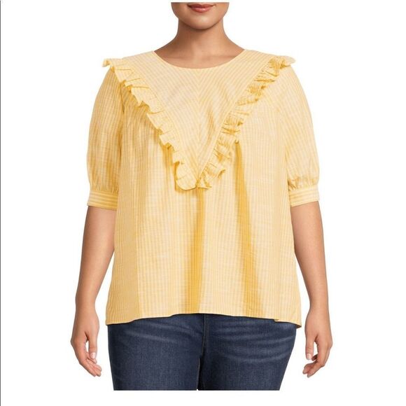 Short Sleeve Ruffle Woven Blouse - Picture 1 of 11